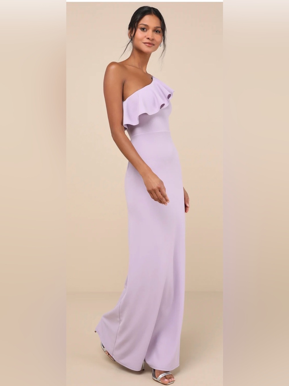 Lulus Last Forever One-Shoulder Ruffle Maxi Dress NWT M